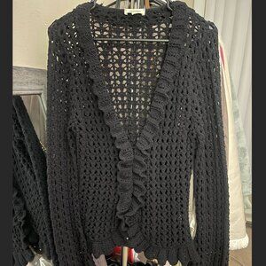 L'Agence- Black Open Knit Cardigan